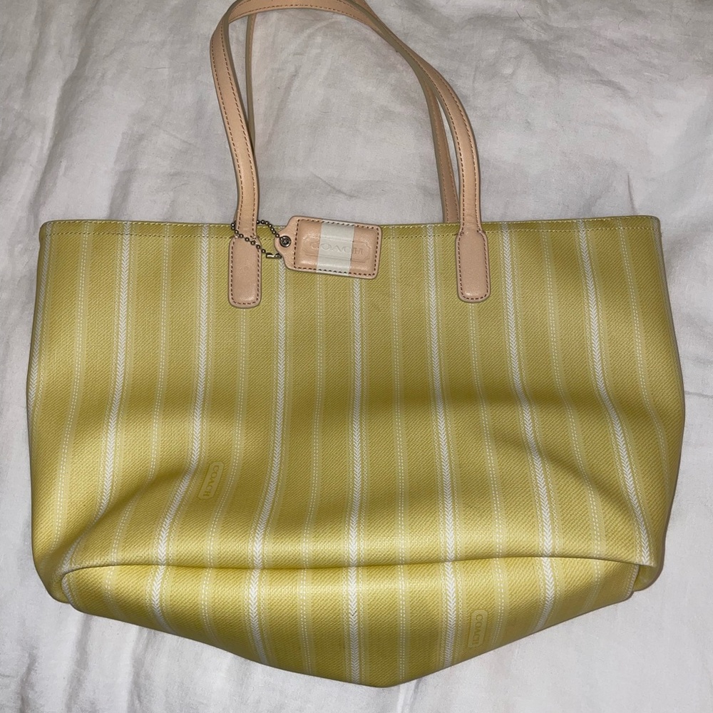 Coach Legacy Weekend Ticking Yellow Stripe Zip Tote